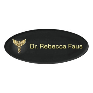 Gold Polygonal Symbol Caduceus Name Tag