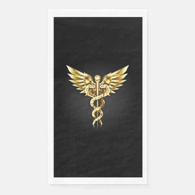 Gold Polygonal Symbol Caduceus Napkin (Front)