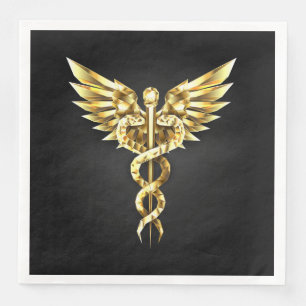 Gold Polygonal Symbol Caduceus Napkin