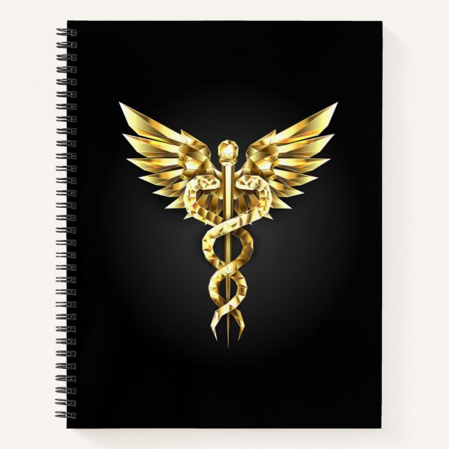 Gold Polygonal Symbol Caduceus Notebook (Front)