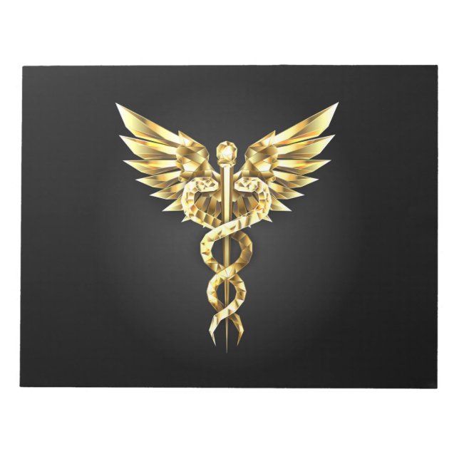 Gold Polygonal Symbol Caduceus Notepad (Front)