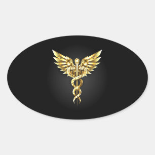 Gold Polygonal Symbol Caduceus Oval Sticker