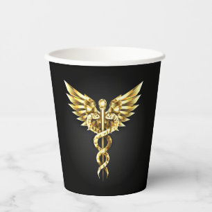 Gold Polygonal Symbol Caduceus Paper Cups