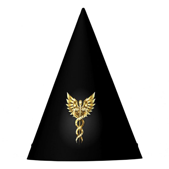 Gold Polygonal Symbol Caduceus Party Hat (Front)