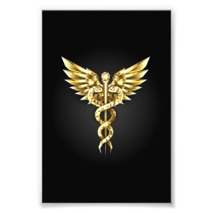 Gold Polygonal Symbol Caduceus Photo Print