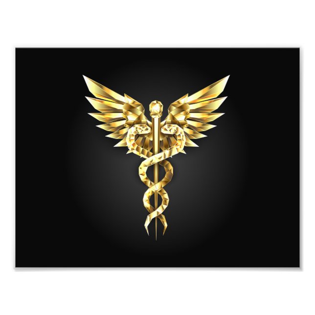Gold Polygonal Symbol Caduceus Photo Print (Front)
