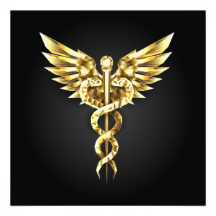 Gold Polygonal Symbol Caduceus Photo Print