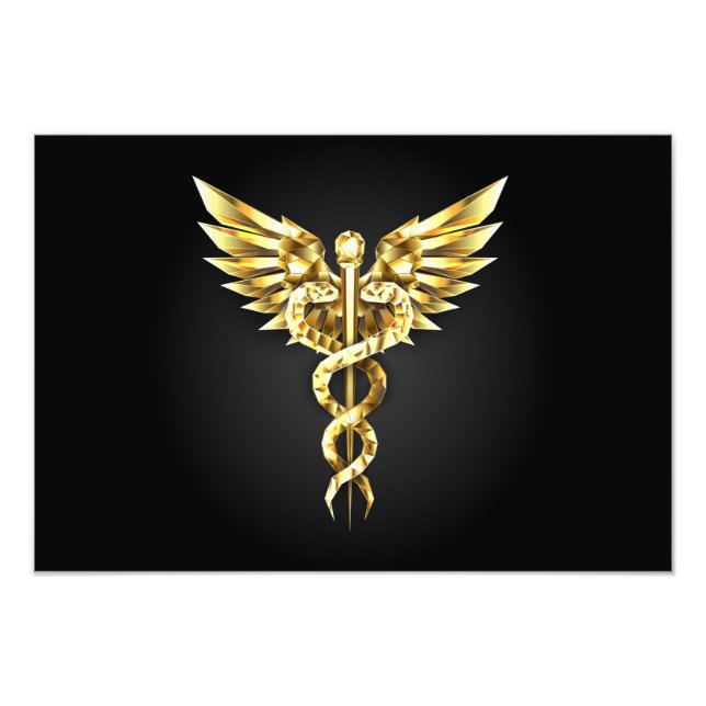 Gold Polygonal Symbol Caduceus Photo Print (Front)