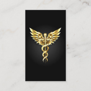 Gold Polygonal Symbol Caduceus Place Card