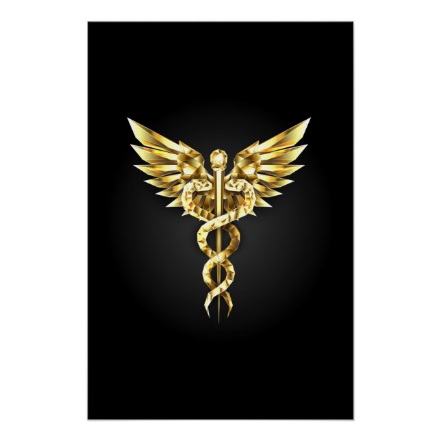 Gold Polygonal Symbol Caduceus Poster (Front)