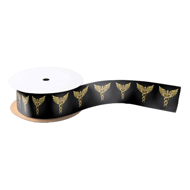 Gold Polygonal Symbol Caduceus Satin Ribbon (Spool)