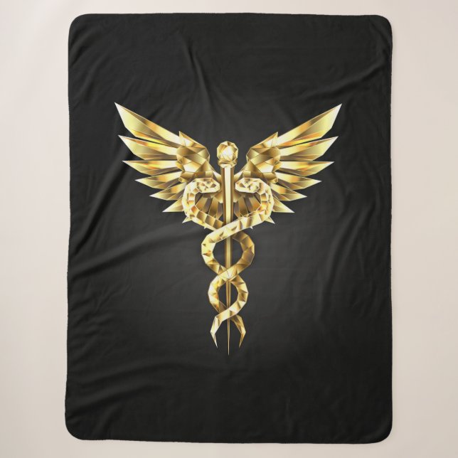 Gold Polygonal Symbol Caduceus Sherpa Blanket (Front)