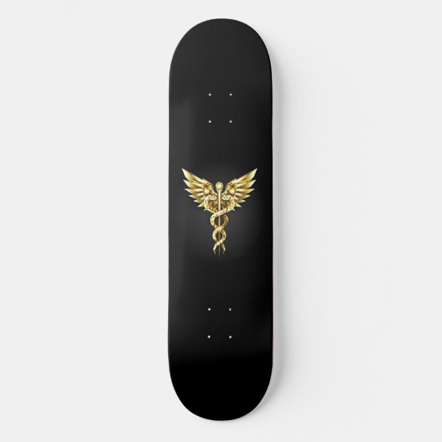 Gold Polygonal Symbol Caduceus Skateboard (Front)
