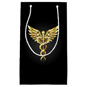 Gold Polygonal Symbol Caduceus Small Gift Bag