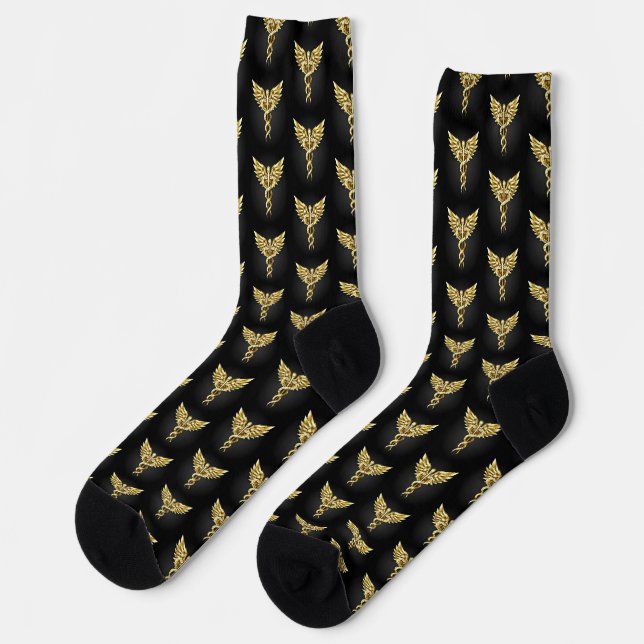 Gold Polygonal Symbol Caduceus Socks (Left)