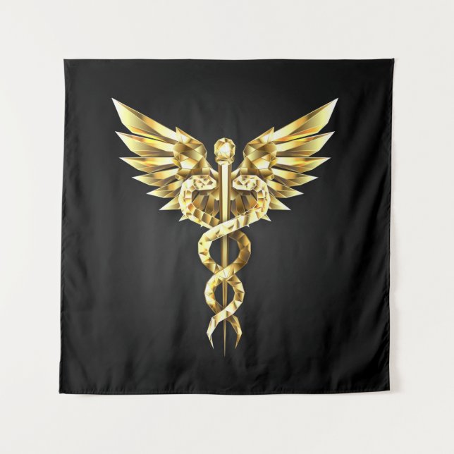 Gold Polygonal Symbol Caduceus Tapestry (Front)