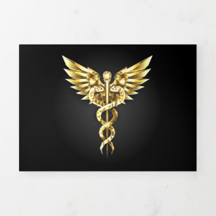 Gold Polygonal Symbol Caduceus Tri-Fold Card