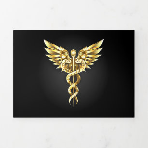 Gold Polygonal Symbol Caduceus Tri-Fold Invitation