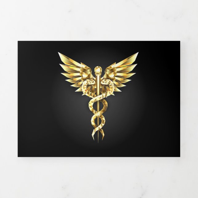 Gold Polygonal Symbol Caduceus Tri-Fold Invitation (Cover)