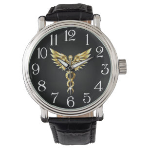 Gold Polygonal Symbol Caduceus Watch