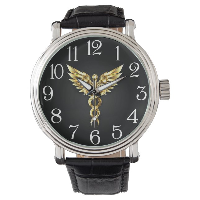 Gold Polygonal Symbol Caduceus Watch (Front)