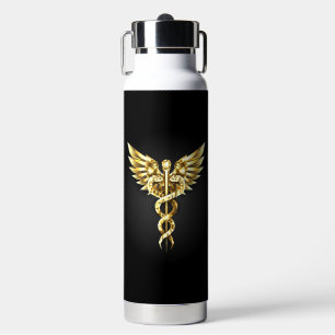 Gold Polygonal Symbol Caduceus Water Bottle