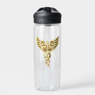 Gold Polygonal Symbol Caduceus Water Bottle