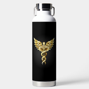 Gold Polygonal Symbol Caduceus Water Bottle