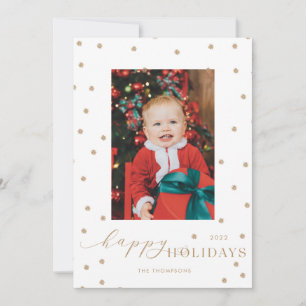Gold Pompoms Polka Dot Photo Holiday Card
