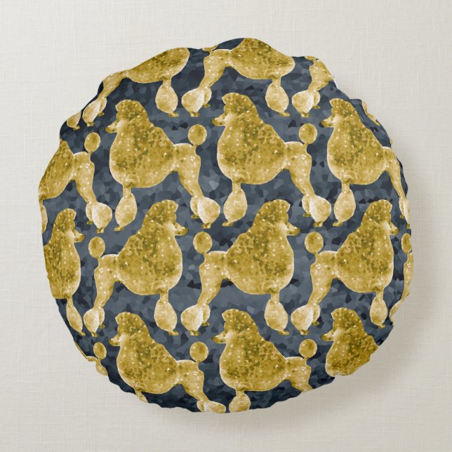 Gold Posh Poodle Night Grey Round Cushion (Back)