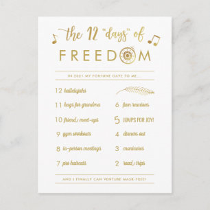 Gold Post COVID 12 Days of Freedom Funny Christmas Holiday Postcard