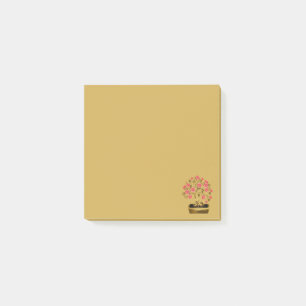 Gold Potted Pink Sakura Bonsai Flower Post-It Note
