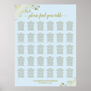 Gold & Powder Blue 30 Table Wedding Seating Chart