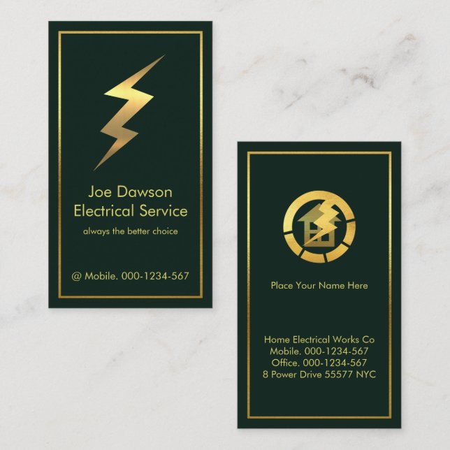 Gold Power Lightning On Stunning Green Borders Business Card (Front/Back)