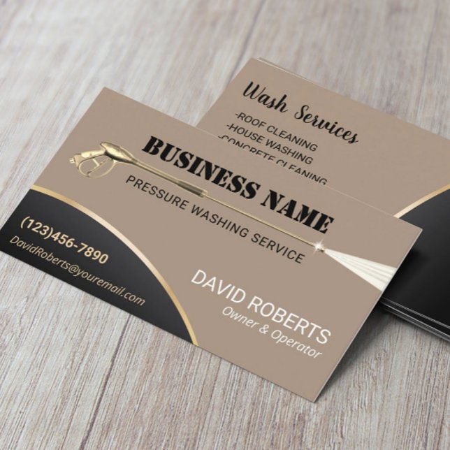 Gold Power Washer Pressure Washing Cleaning Beige Business Card (Creator Uploaded)