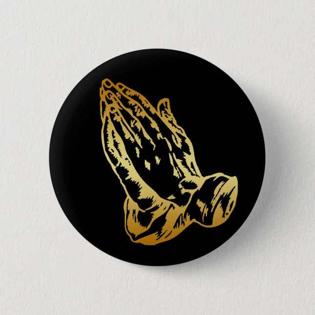 GOLD PRAYING HANDS 6 CM ROUND BADGE (Front)