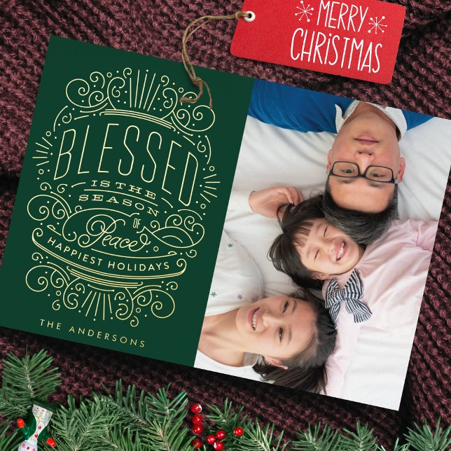 Gold Pressed Christmas Greeting Green Photo (Creator Uploaded)