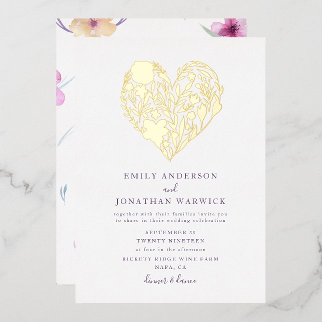 Gold Pressed Flower Botanical Heart Wedding (Front/Back)
