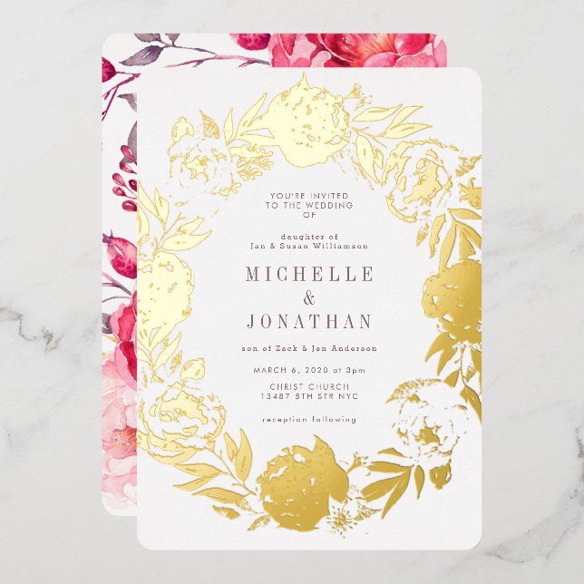 Gold Pressed Flower Wreath Wedding (Front/Back)