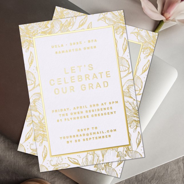 Gold Pressed Leaf Floral Graduation Party (Creator Uploaded)