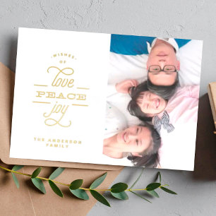 Gold Pressed LOVE PEACE JOY Greeting Photo