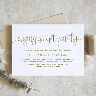 Gold Pretty Calligraphy Engagement Party Invitation
