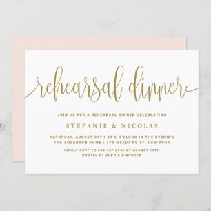 Gold Pretty Calligraphy Rehearsal Dinner Invitation
