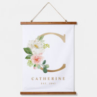 Gold Pretty Floral Monogram Letter C Baby Nursery
