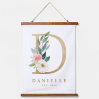 Gold Pretty Floral Monogram Letter D Baby Nursery