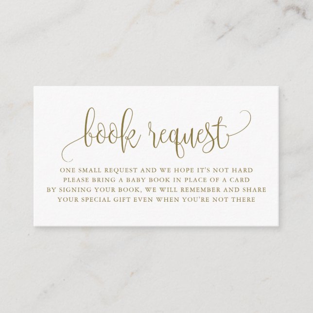 Gold Pretty Script Baby Shower Book Request Enclosure Card (Front)