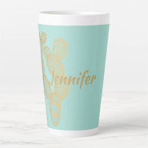 Gold Prickly Cactus Doodle Personalised  Latte Mug