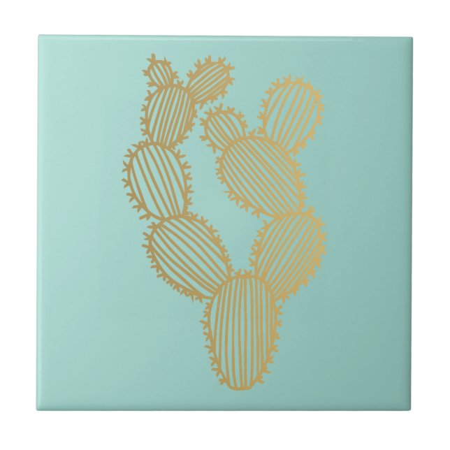 Gold Prickly Cactus Doodle Tile (Front)