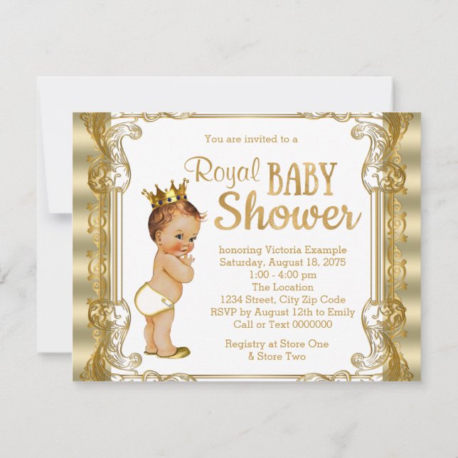 Gold Prince Baby Shower Invitation (Back)
