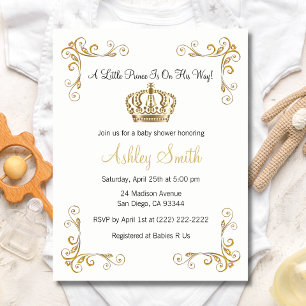 Gold Prince Baby Shower Invitation - Personalised